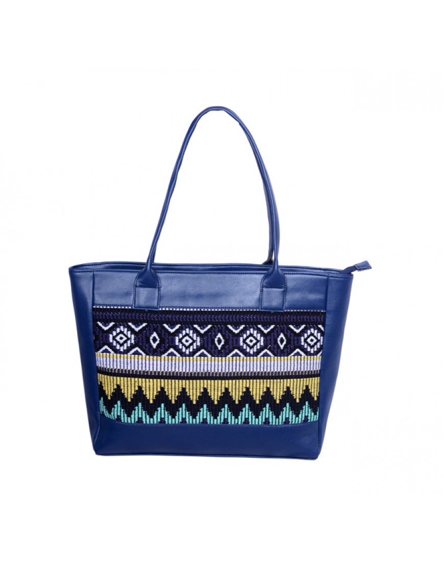 Jacquard PU Tote – Blue