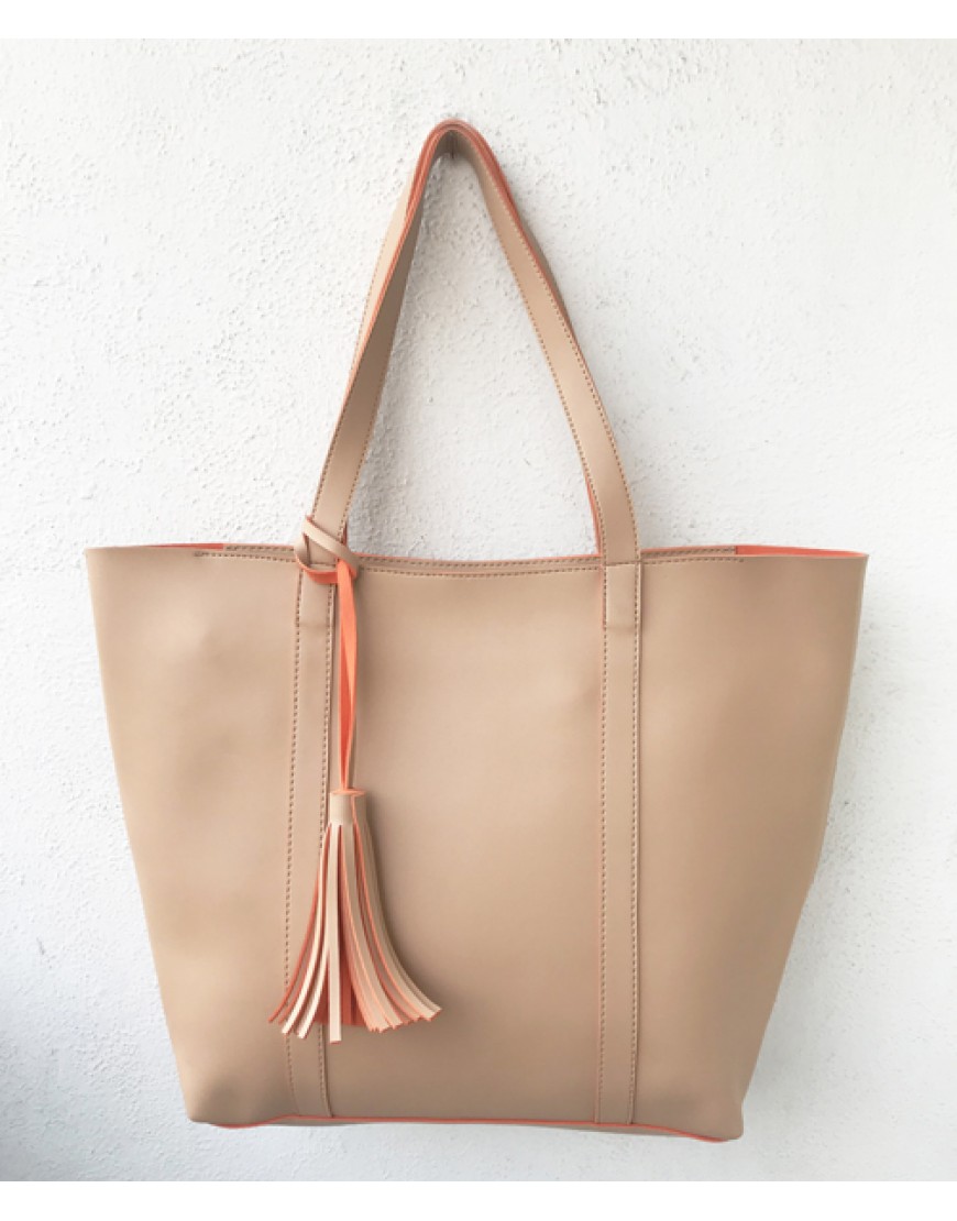 Beige Two Tone Tote bag